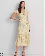 Lauren Ralph Lauren Floral Georgette Flutter-Sleeve Dress Women’s Size 6 Yellow*