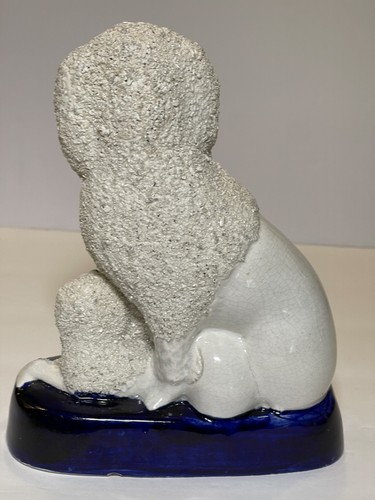 Staffordshire Poodle Mother 2 Pups Figurine Cobalt Base Gold Line Antique 7”H - Picture 4 of 14