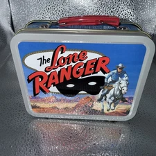 Vintage The Lone Ranger Metal Lunchbox Tin With Cheerios Branding & Red Handle