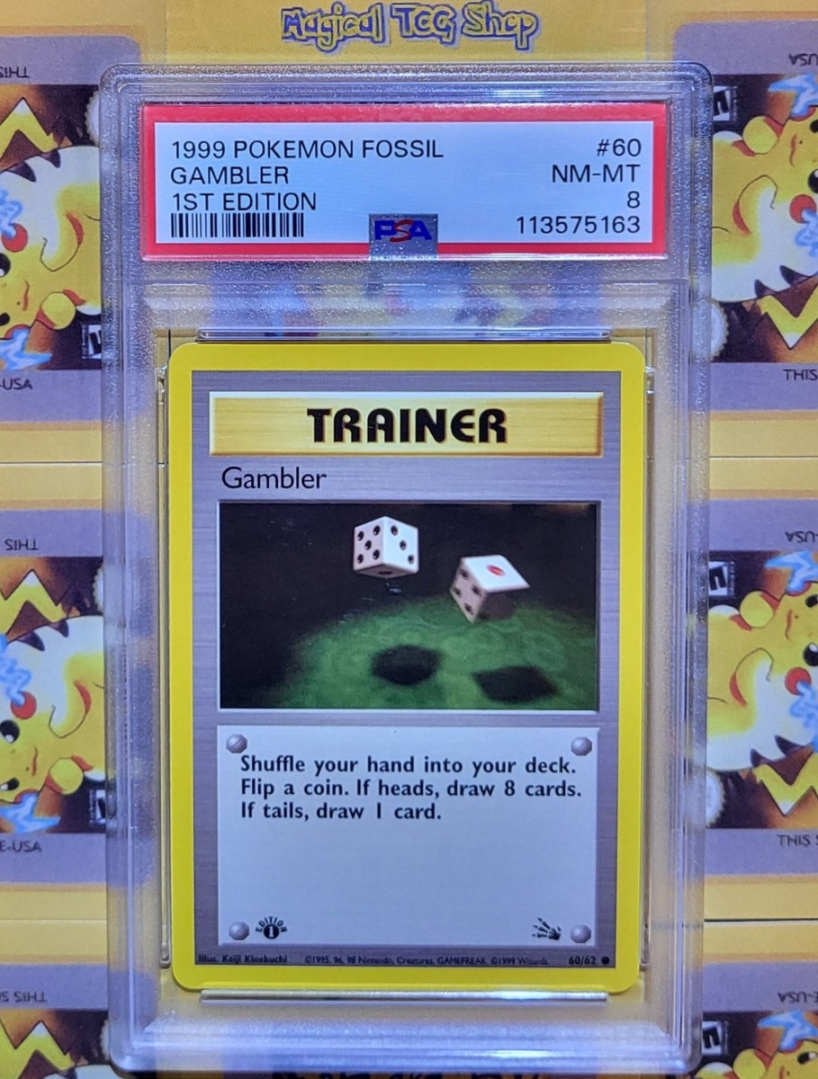 Pokemon Gambler Fossil 1st Edition 60/62 WOTC 1999 PSA NM Mint Pokemon Gambler Fossil 1st Edition 60/62 WOTC 1999 PSA NM Mint