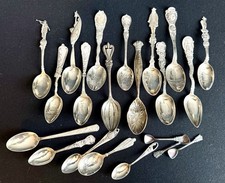 Lot Of 21 Antique Sterling Silver Souvenir Spoons 384 grams TW