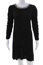 Alice + Olivia Women's Ruched Short Sleeve Mini Sweater Dress Black Size M