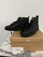 Christian Louboutin Mens Louis Flat Black Leather  High Top Sneakers 43 US 10