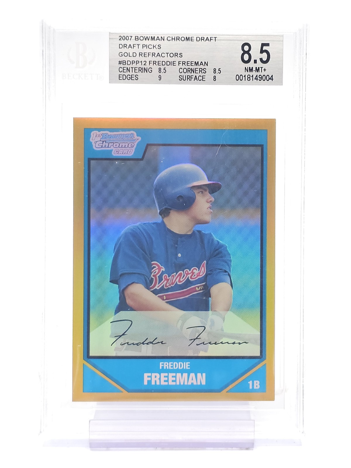 FREDDIE FREEMAN 2007 BOWMAN CHROME DRAFT 1ST ROOKIE FAS AUTO GOLD BGS 8.5 Q7215