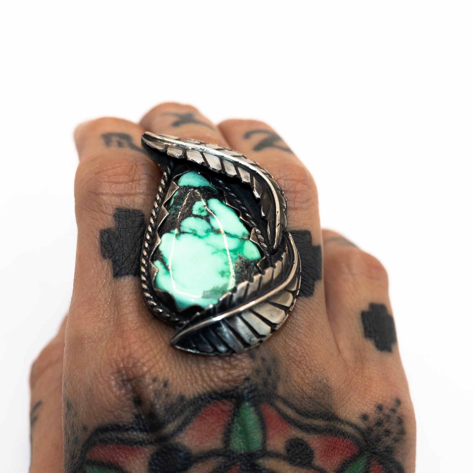 Silver Statement Ring Size 7.5 Green Emerald Rose… - image 17