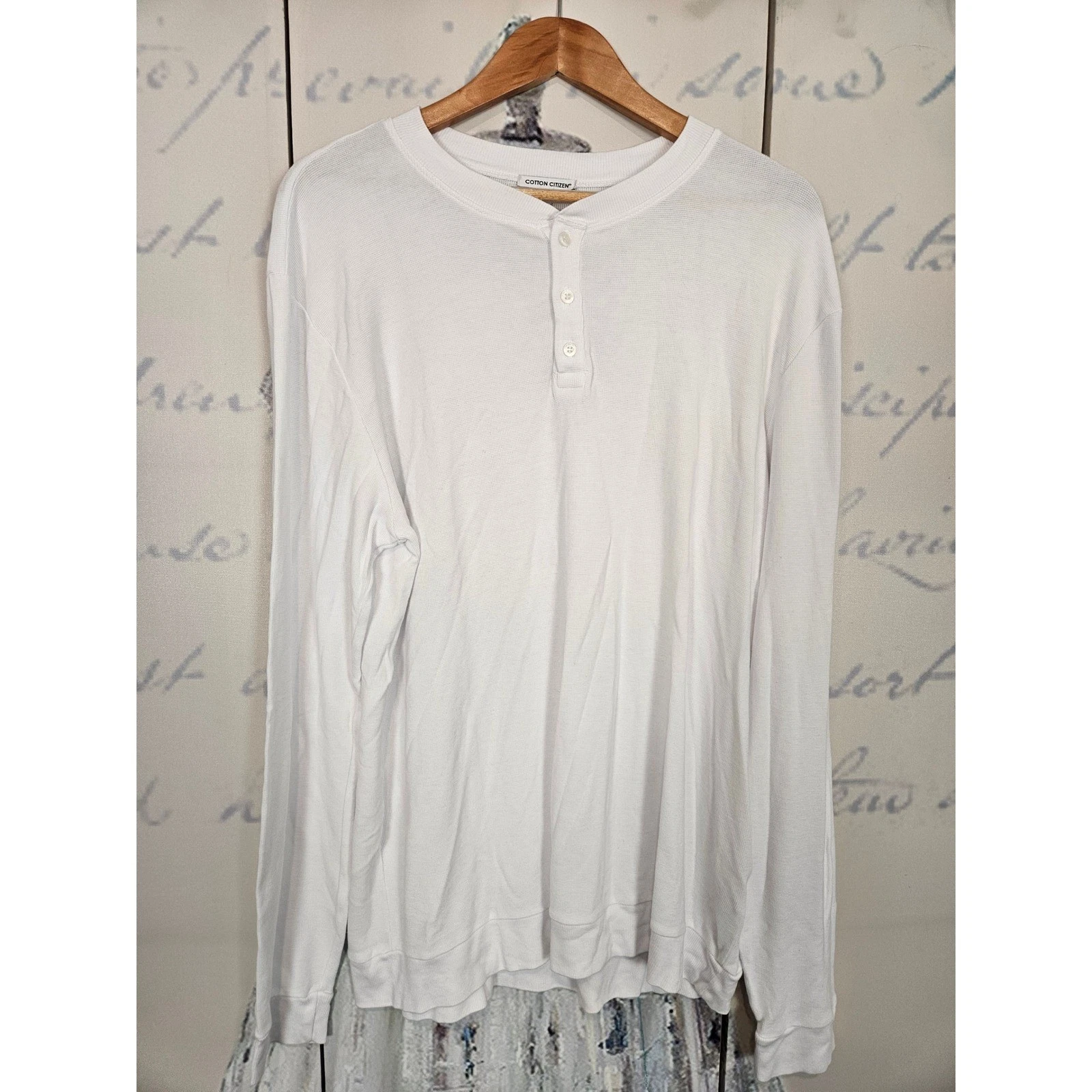 Cotton Citizen Mens XL White Waffle Knit Long Sleeve Henley Shirt Made in USA
