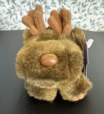 Vintage Swibco Puffkins 6612 GUS Moose Keychain with Tag Brown Soft Plush Toy