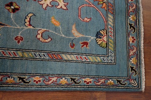 Hellblau Blumenmuster Oushak orientalischer Akzentteppich 3x5 Wolle handgeknüpfter Foyer Teppich - Bild 13 von 19