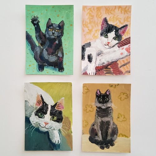 ACEO Original Painting Cats 16 Collection Animals Gouache Modern Paper Artwork - Picture 3 of 14