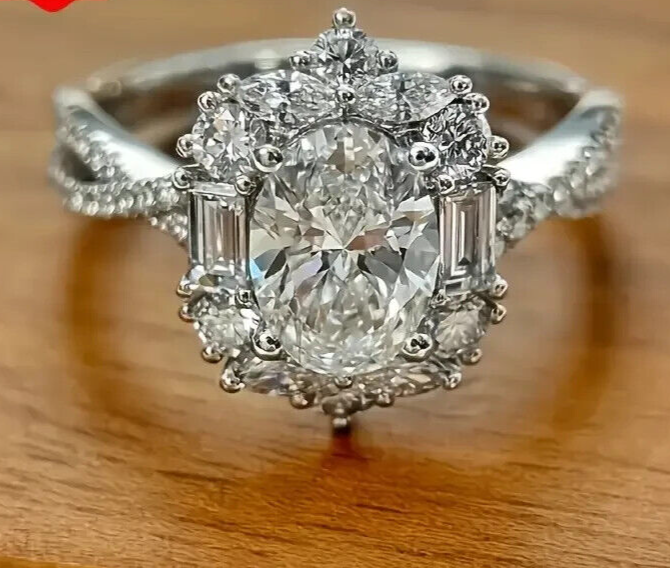 Women Engagement Ring 2Ct Oval Cut 14K White Gold Plated Lab-Created Diamond-image