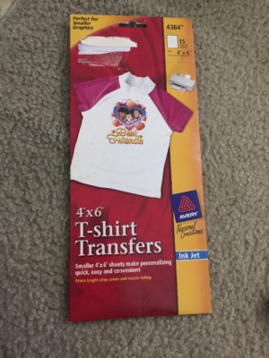 Avery 4384 Light T-shirt Transfers for Inkjet Printers 4 x 6'', White, Pack of 15
