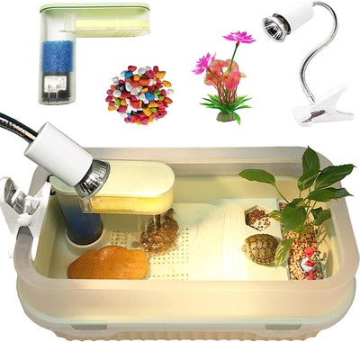 Turtle Aquarium Turtle Tank Starter Kit w/ UV Backlight Water Filter Colour Rock