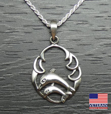 Sterling Silver Ocean Beach Mother Baby Dolphin Pendant Rope Necklace 22 inches