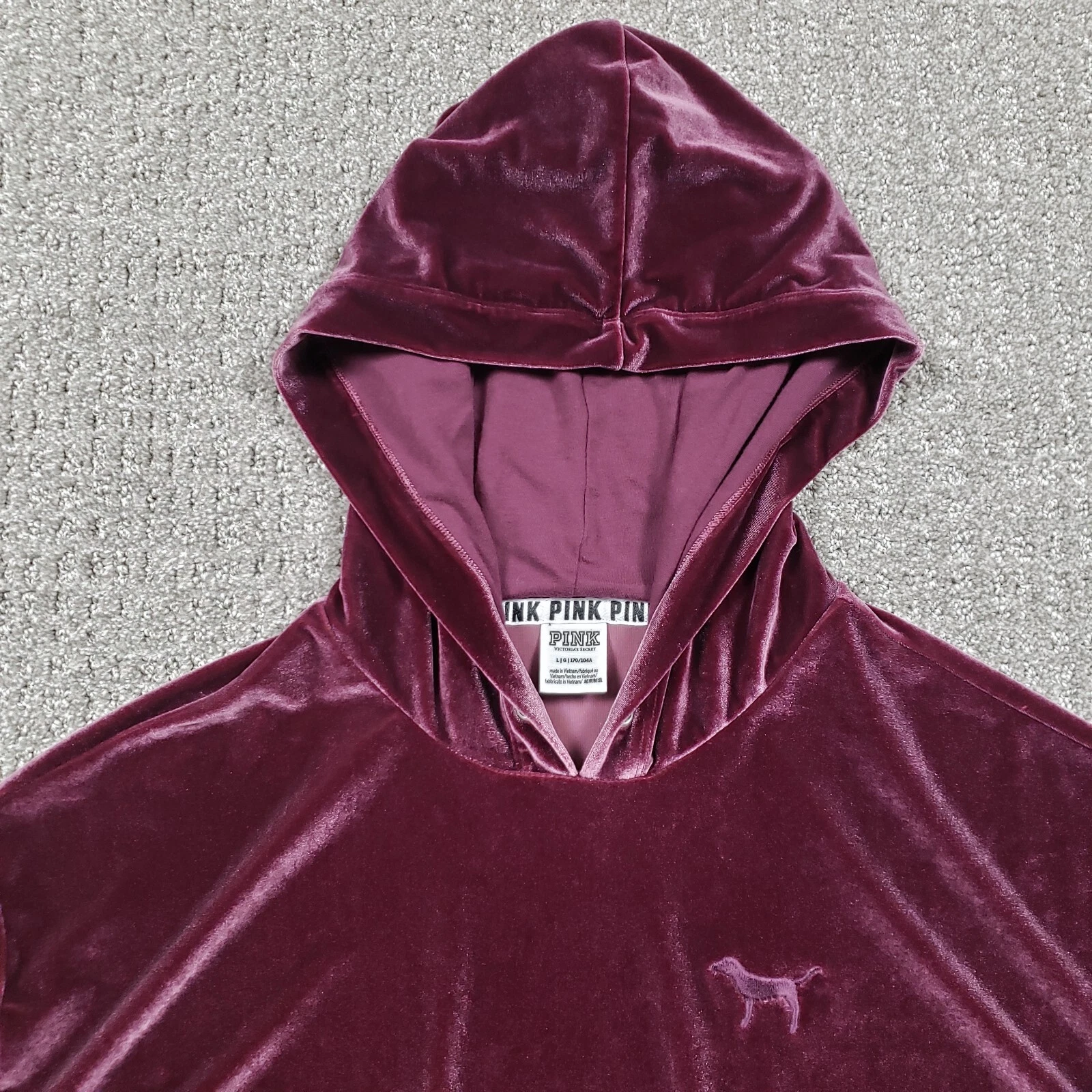 UNDERCOVER Felpa con cappuccio ROSA Victorias Secret velluto donna grande bordeaux velluto crop felpa