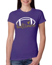 Fan Of Baltimore Football Gold Heart Script Writing Women Slim Fit Junior Tee