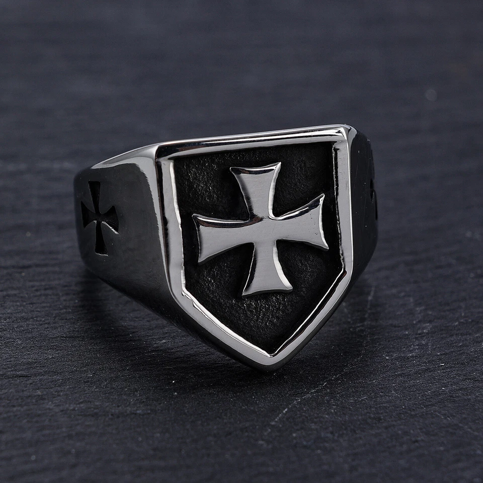 Винтажный крест мужской печатка кольцо из нержавеющей стали кольцо для мужчин хип-хоп панк готический - Изображение 3 из 4