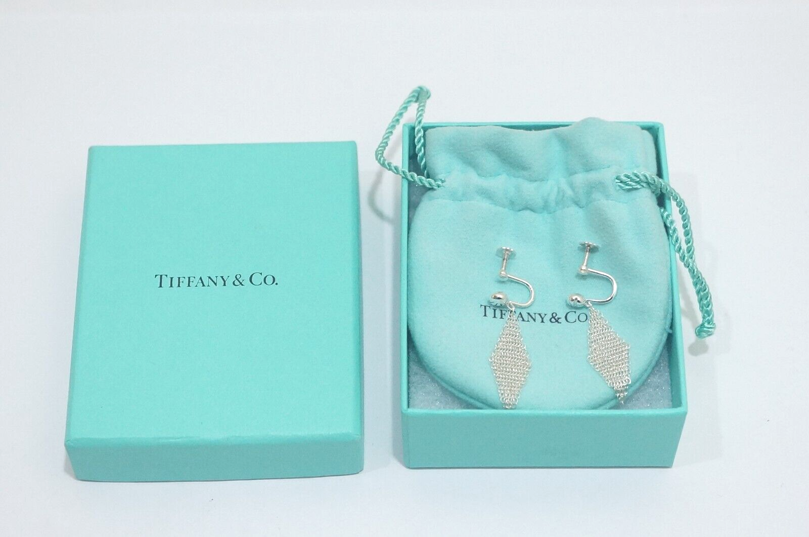 Tiffany & Co. Silver Elsa Peretti Mesh Dangle Screw backs Earrings eBay