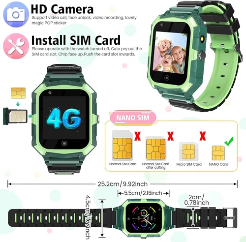 Smartwatch 4G Dzieci Telefon Zegarek z GPS WiFi Rozmowa wideo SOS dla chłopców Dziewcząt - Zdjęcie 63 z 65