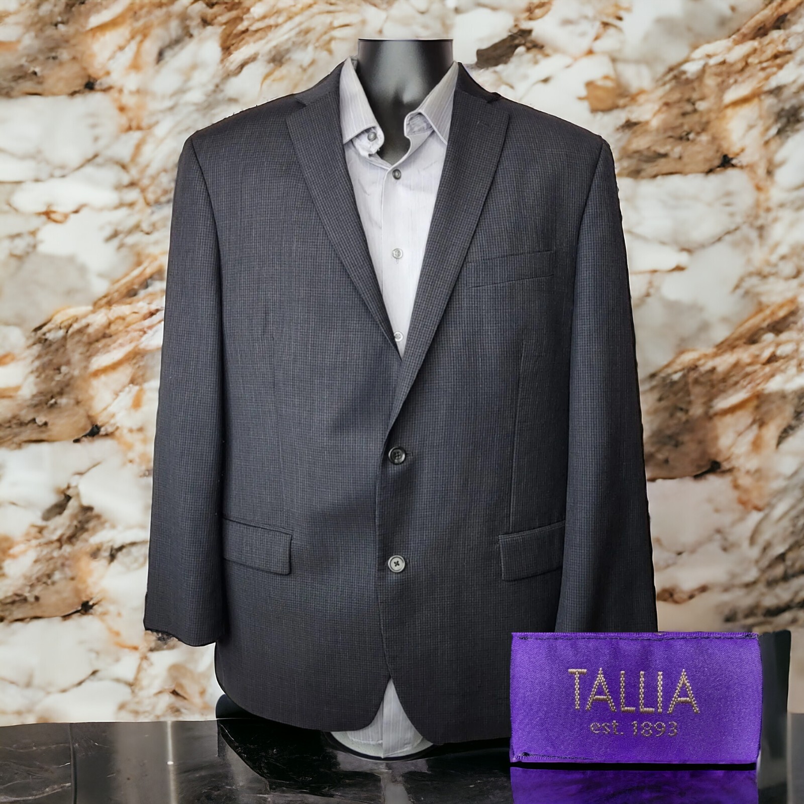 Tallia Sport Coat Blazer Mens 42S Gray Check Double Vented