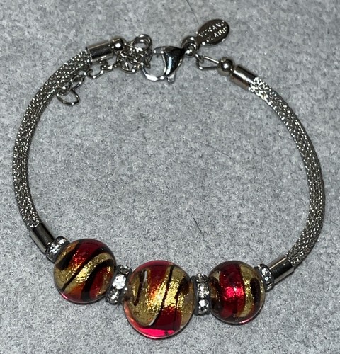Signed Murano Glass Bead Bracelet Silver Bangle Made In Italy Very Elegant - Picture 7 of 11