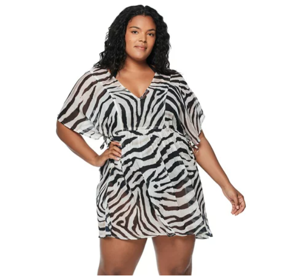 Ralph Lauren ZEBRA Plus Size Zebra Crinkle Rayon Dress US 1X 4250
