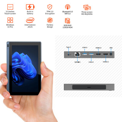 Tablet Window 11 Mini Pc 5.5'' Touch Screen Mini Computer J4125 8gb+128gb Wifi sw