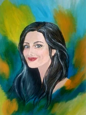 Portrait of a beautiful girl. Original acrylic painting 11*8 inches.From Ukraine
