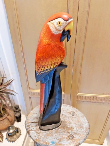 HAND CARVED WOODEN PAINTED PARROT JUST OVER 50cm TALL -RED - Picture 8 of 10