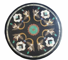 18'' black marble table top coffee center inlay lapis malachite room decor d114