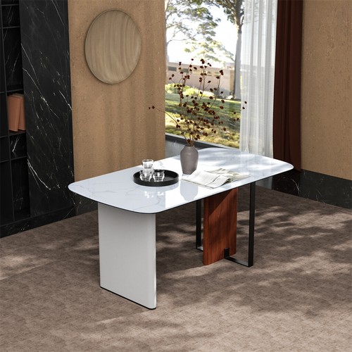 Upscale Marble Dining Table 4-6 Seat Rectangle Kitchen Table Robust Table Bases - Picture 10 of 16