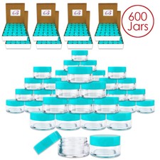 Beauticom  5G/5ML 600PCS HQ Round Clear Plastic Refillable Jars w/Teal Lids