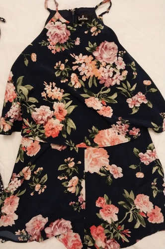 Lulus In the garden Navy blue floral Romper Medium One Piece - Picture 3 of 7