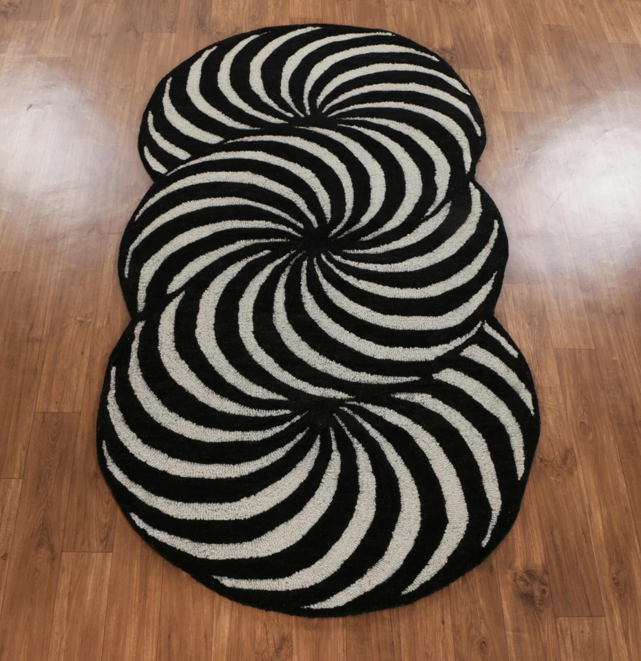 Nuevas alfombras ópticas anchas estilo corredor 3'0''x6'0'' ft hechas a mano acolchadas 100 % lana Foto 3 de 4