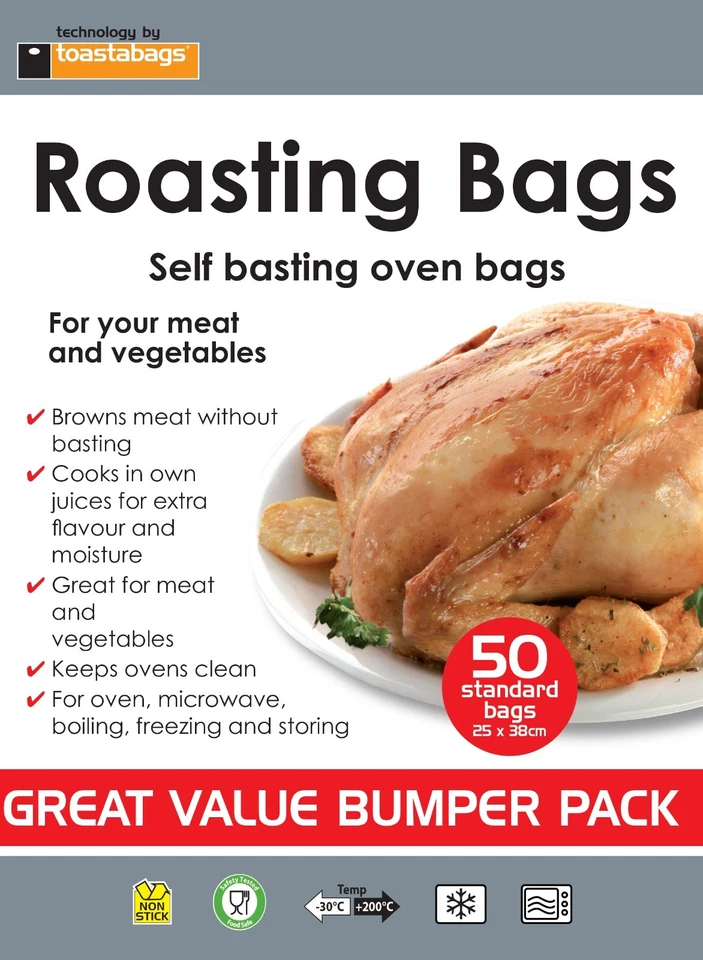 TOASTABAGS 50 x Roasting Bags - Self Basting Oven Bags -Size: Standard -25x38CM - VALUE