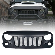 Black Front Grill Grid Shark Grille Wmesh For 2007-2018 Jeep Wrangler Jk Jku