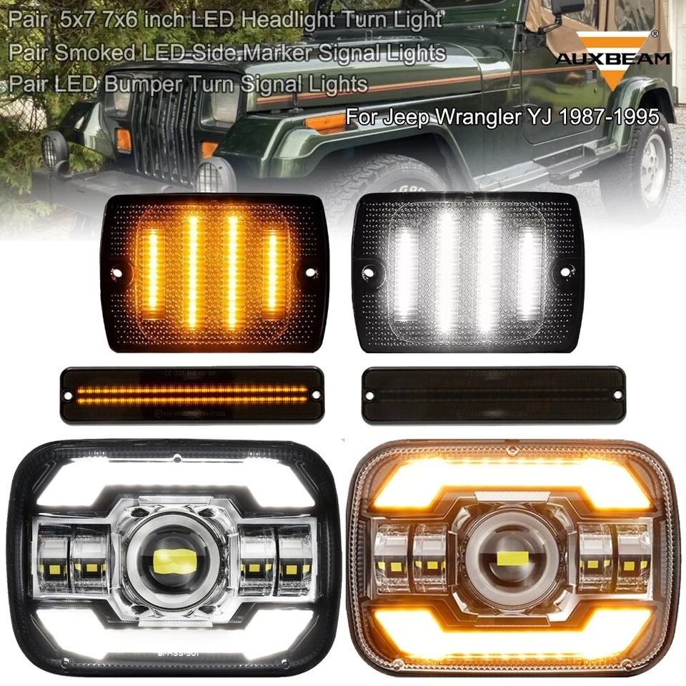 Combo de luces de señalización lateral de señal de giro de faros LED para Jeep Wrangler YJ 1987-1995 Foto 4 de 4