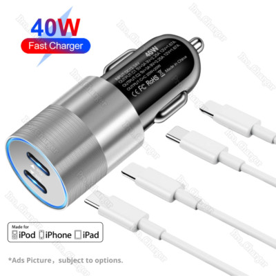 PD 40W Fast Car Charger Adapter Type USB C Cable For iPhone 14 13 12 11 Pro Max
