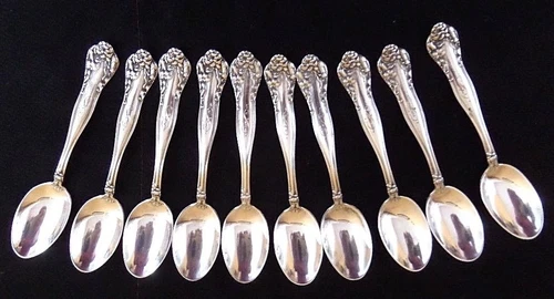 "Stratford" by International Silver - 10 Sterling Demitasse Spoons "S" Monogram