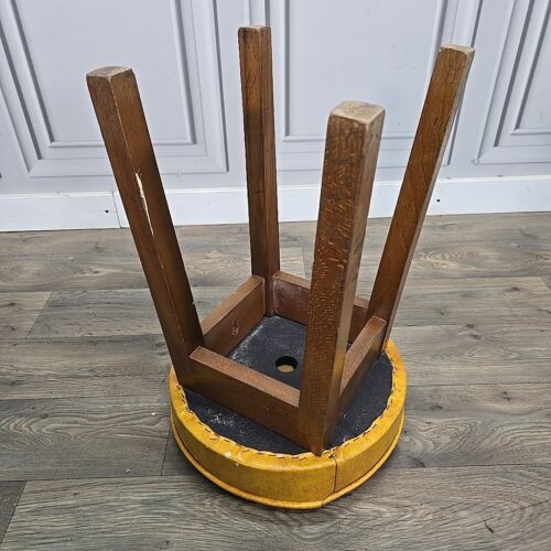 Single Retro Solid Wood Round Vinyl Upholstered Bar Stools Pub Seats - Man Cave - Picture 21 of 24