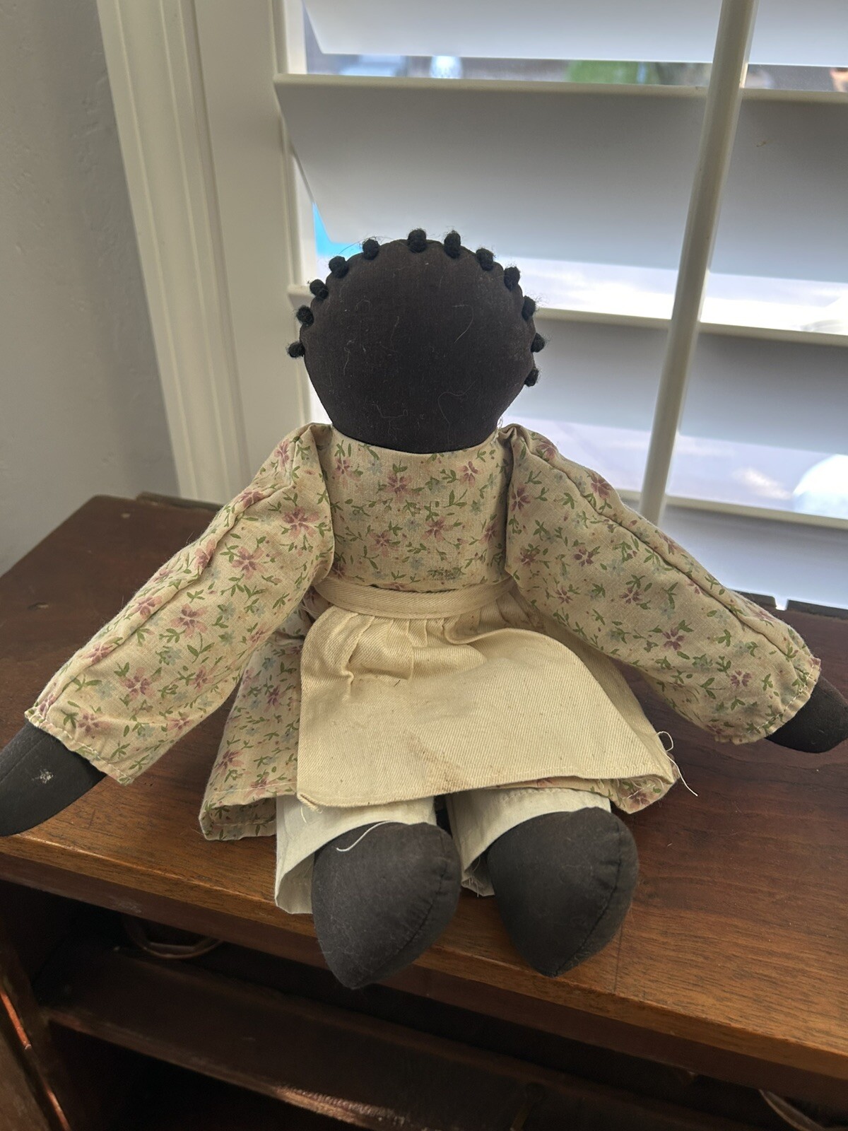 Vintage Handmade African American Black Cloth Doll With Apron