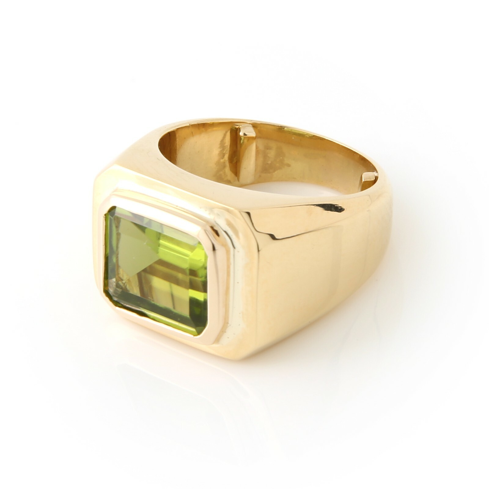Gypsy Ring Solid 18K Gold, Rectangular Green Peri… - image 4