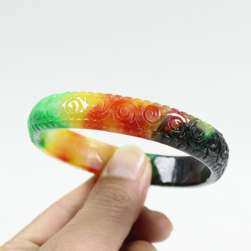 70mm Chinese Hand-carved Multi-Color Jadeite Jade Gems Bangle Bracelet j7632 - Picture 8 of 10