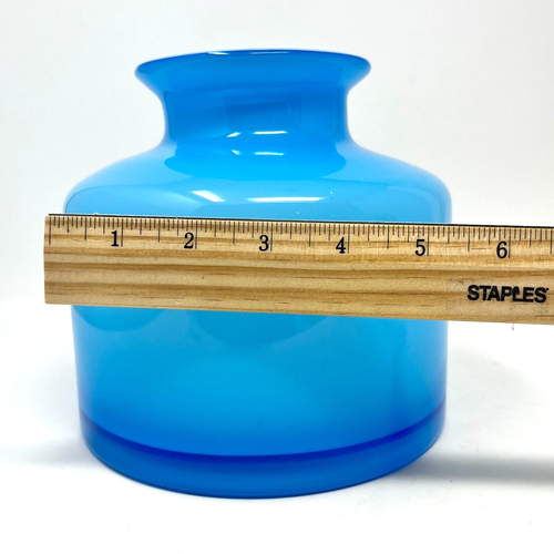 Pottery Barn Hand Blown BLUE Glass Vase 6 1/2" x 5 1/2" - Picture 5 of 12
