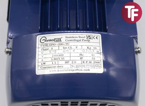 Enviroflex EFO-200-TC 2 1/2" Tri Clamp Semi-Open Impeller Brewery Pump 400V - Picture 6 of 12