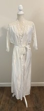 Fredrick s Of Hollywood White Satin Pinstripe Robe Lace Detail 3/4 Sleeves Sz S