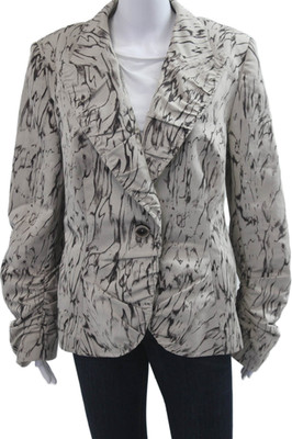Escada Women Beige Collared Long Sleeve Button Blazer Designer Size 46