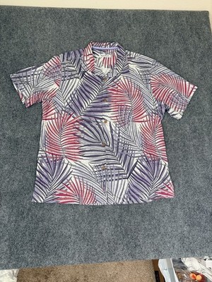 Tommy Bahama Silk/Coolmax Polyester Button Up Multicolor Leaf Camp Shirt Size L