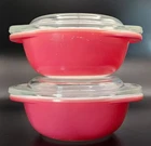 Vintage PYREX 8 oz Flamingo Pink Covered Casserole Dish Clear Lid 980 Set of 2
