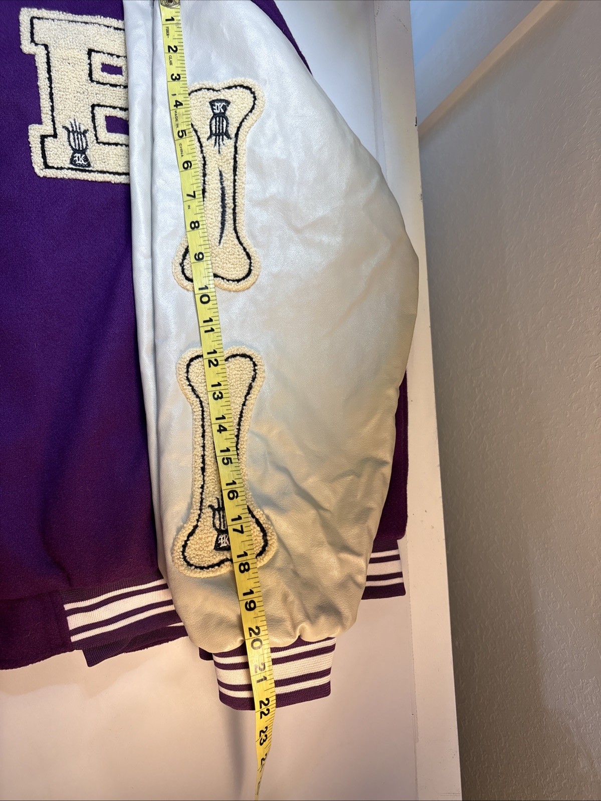 Bone Patchwork Varsity Jacket Men’s Medium Purple… - image 7