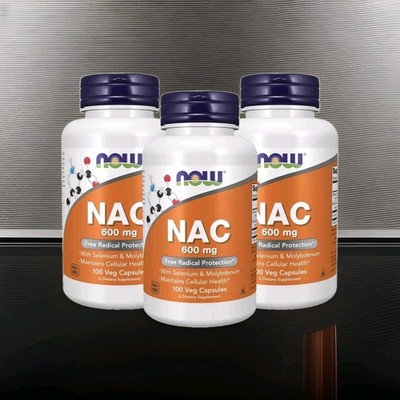 3 x NOW NAC N Acetyl Cysteine 600 mg with Selenium Molybdenum 100 Veg Caps